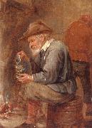 unknow artist An old man sitting by the fire,pouring with into a roemer Germany oil painting artist